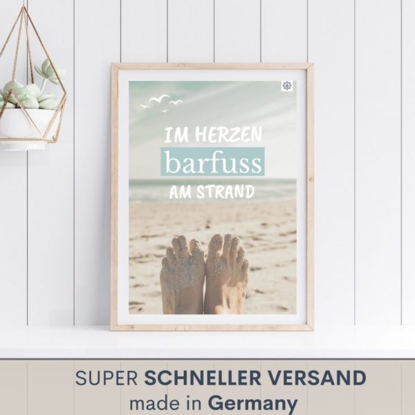 Poster Strand Meer Barfuss Spruch Kuestenglueck4
