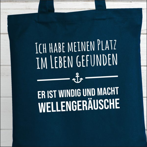 Baumwolltasche Navy Spruch Platz im Leben Küstenglück