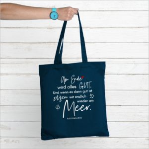 Baumwolltasche Navy Spruch Alles Wird Gut Küstenglück Bretter