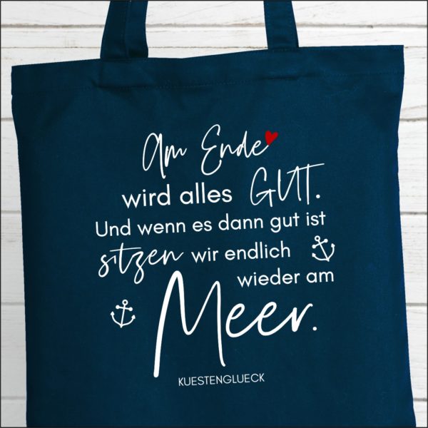 Baumwolltasche Navy Spruch Alles Wird Gut Küstenglück Bretter