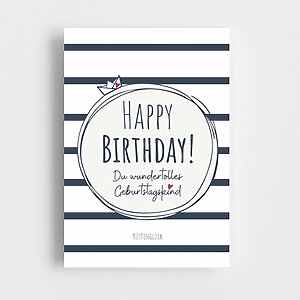 Geburtstag Postkarte Happy Birthday Blau Weiß Gestreift