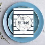 Geburtstagskarte Happy Birthday im XL-Format – ausgefallene Geburtstagskarte im maritimen Design mit süßem Schiffchen und Streifen; und liebevollem Text zum Geburtstag | 12 x 17,5 cm | 300 g/m² | Vorderseite Hochglanz beschichtet | weiß, blau, rot Kuestenglueck