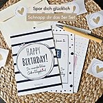 Geburtstagskarte Happy Birthday im XL-Format – ausgefallene Geburtstagskarte im maritimen Design mit süßem Schiffchen und Streifen; und liebevollem Text zum Geburtstag | 12 x 17,5 cm | 300 g/m² | Vorderseite Hochglanz beschichtet | weiß, blau, rot
