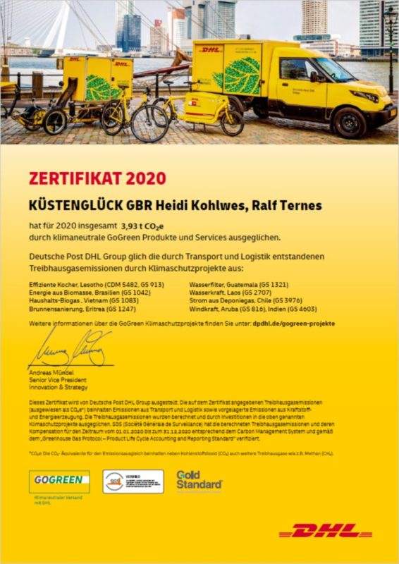 Gogreen Zertifikat 2020 KÜSTENGLÜCK