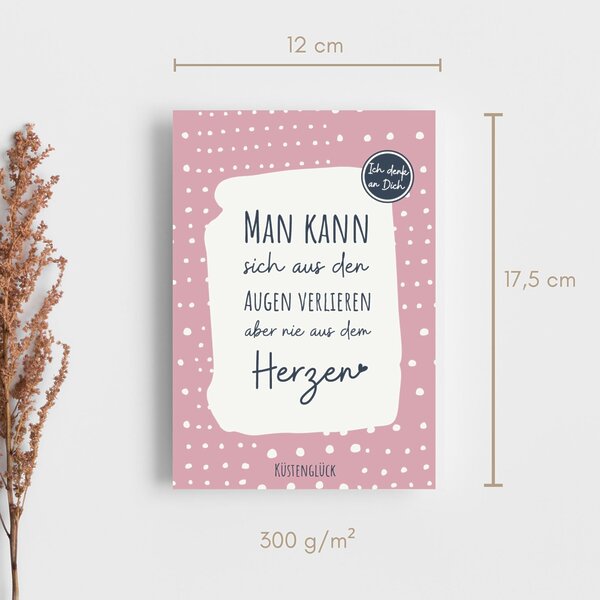 Postkarte Man Kann Sich Aus Den Augen Verlieren Spruch Kuestenglueck Beige, Rosa2