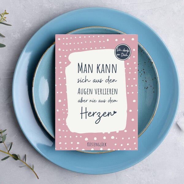 Postkarte Man Kann Sich Aus Den Augen Verlieren Spruch Kuestenglueck Beige, Rosa3