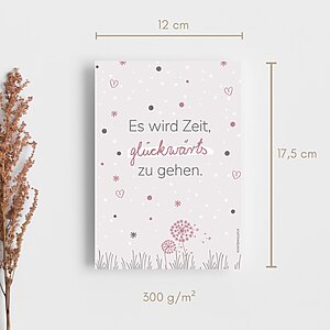 Postkarte Glueckwaerts Spruch Geburtstag Rosa, Grau Kuestenglueck2