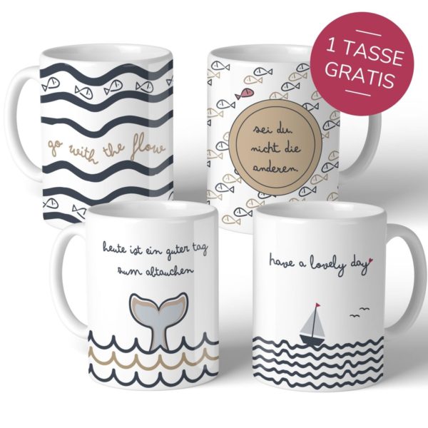 4er Set Tasse Maritim Meer Kuestenglueck Gratis