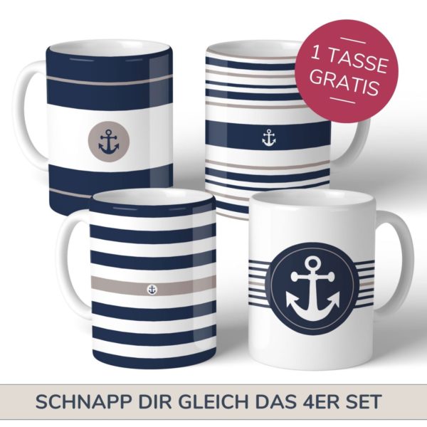 Tasse Maritim Anker Blau Kuestenglueck 4er