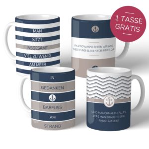4er Set Tasse Maritim KÜste Kuestenglueck Mit Button