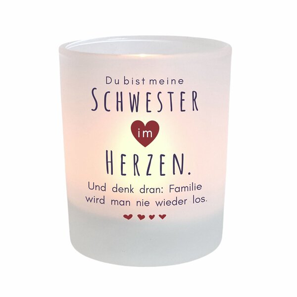 Kerzenglas Mit Spruch Schwester Im Herzen, Geschenkidee, Geburtstag Kuestenglueck