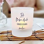 Kuestenglueck Windlicht Liebe romantische Geschenkidee für Paare und Verliebte. Beidseitig bedrucktes Windlicht Liebe Spruch: Ich liebe dich immer einmal mehr. Teelichthalter aus Glas, weiß, blau, rot