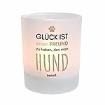 Kuestenglueck Windlicht Hundeglück – beidseitig bedruckt mit dem wunderschönen Spruch: Glück ist einen Freund zu haben, den man Hund nennt. – Ideales Geschenk für Hundebesitzer, Hundemamas und Hundepapas Teelichthalter aus Glas