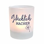 Mitbringsel Windlicht Glücklichmacher aus Glas als Mitbringsel zum Geburtstag oder eine Einladung für Freunde und Bekannte zum Verschenken