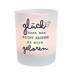 Windlicht Babyglück – beidseitig bedruckt mit dem bewegenden Spruch: Glück kann man nicht kaufen. Es wird geboren – Ideal als Geschenk für Eltern mit Baby, zur Babyparty und zur Geburt