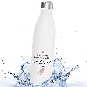 Thermosflasche Edelstahl Trinkflasche 500ml Am Strand Weiß Kuestenglueck