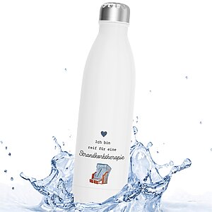 Thermosflasche Edelstahl Trinkflasche 500ml Strandkorb Therapie Weiß Kuestenglueck